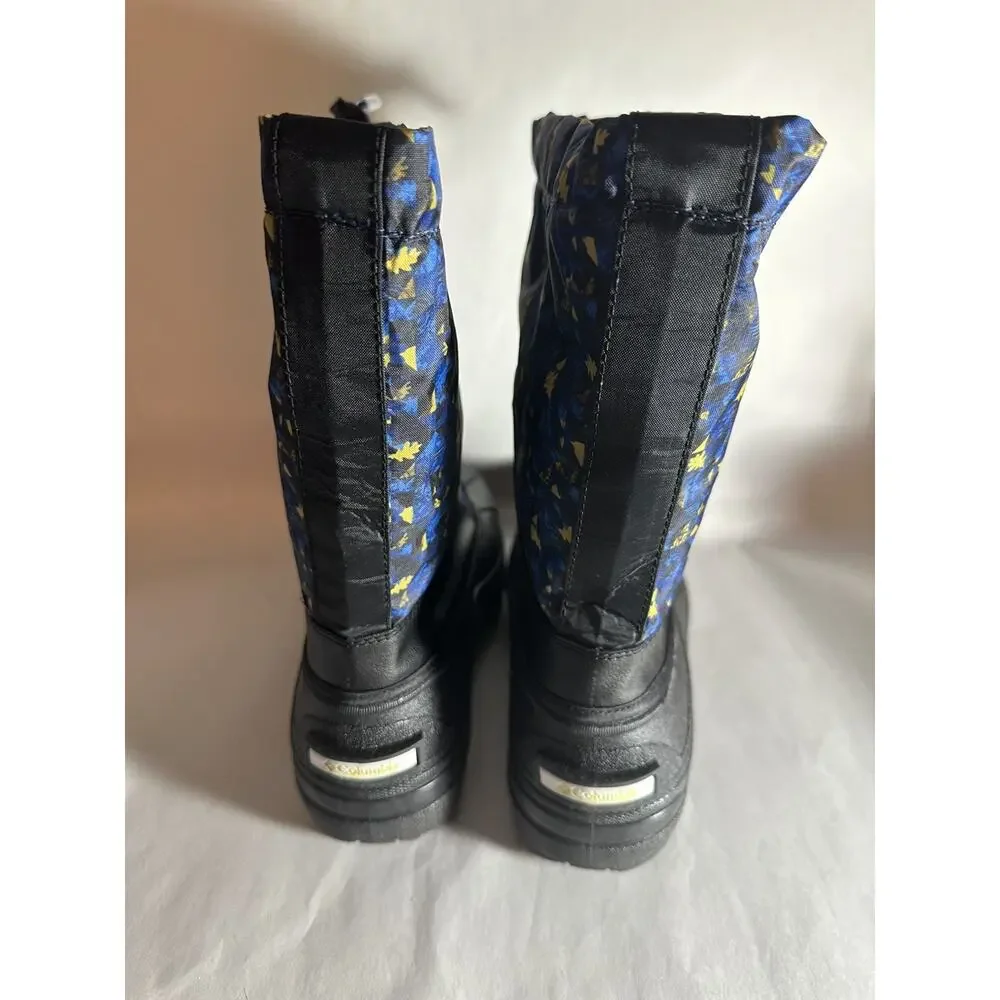 NIB Columbia Youth Unisex Powderbug Forty Print Snow Boot Black/Laser Lemon Sz 7